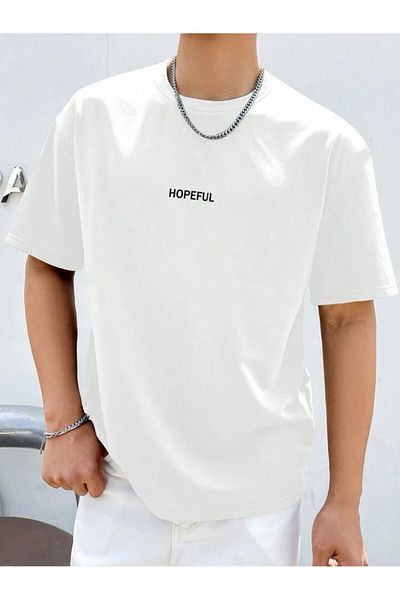 Minikelya Unisex New Season Oversize Hopeful Printed Cotton T-shirt