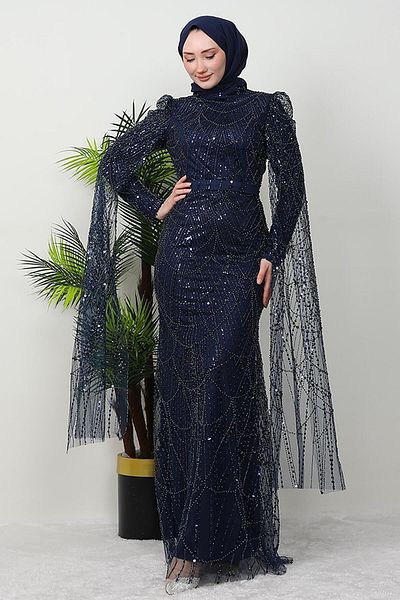 GİZ AGİYİM Βραδινό φόρεμα Navy Blue Duru Stone