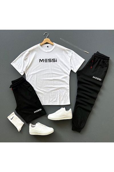 Minikelya Messi Printed T-shirt Shorts Sweatpants 3-Piece Combination