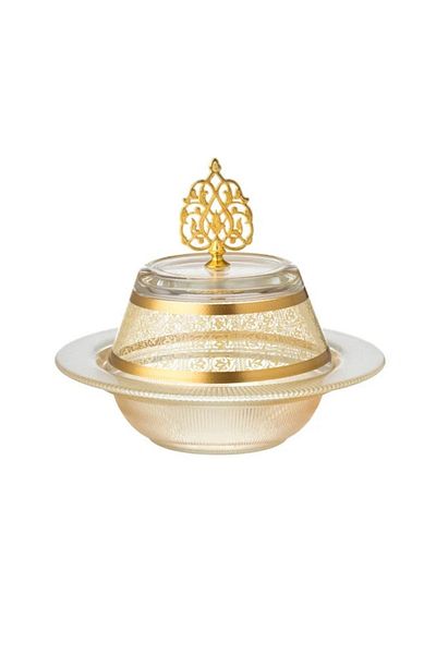 HIC Dates Plate metal silver and golden with glass cover modern design diameter 17.5 cm