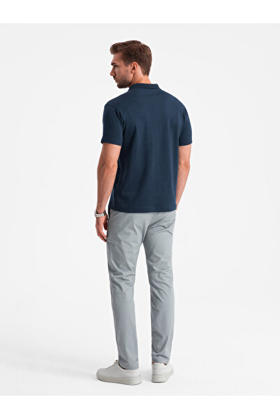 OMBRE Pánské polo triko s límečkem na zip - tmavě modrá V7 OM-POSS-0132 L