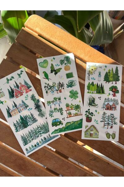 EyER Shoping Set de autocolante cu copaci din natură, Washitape verde