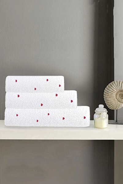 Mira Home 3 Piece Heart Embroidered Bath Towel Set 100% Cotton Lovely Set