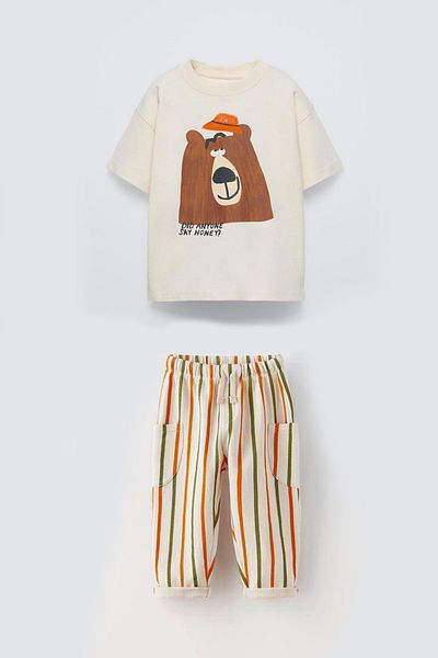 Monila Boy's Teddy Bear Printed Cotton Jogger Pants Bottom Set