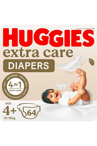 Huggies Huggies Premium Care Diapers, Size 4+, 10-16 kg, Jumbo Pack, 64 Count