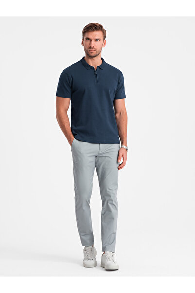 OMBRE Pánské polo triko s límečkem na zip - tmavě modrá V7 OM-POSS-0132 L