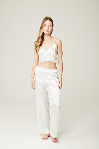 MISSDORE Felicia 3-Piece Set - Satin Bustier, Morning Gowns and Trousers Ecru