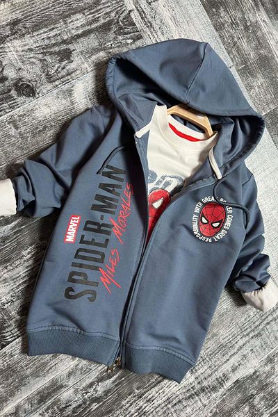 Riccotarz Set de trening pentru băieți, cu glugă, jachetă bleumarin, cu imprimeu Spiderman și detaliu text