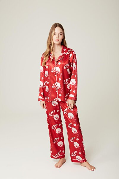 Genel Markalar Estee-Red Saten Pijama Takım Kırmızı