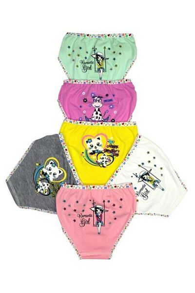 ENTAHA Tutku Girl's Back Printed Panties in Assorted Colors Pack of 6