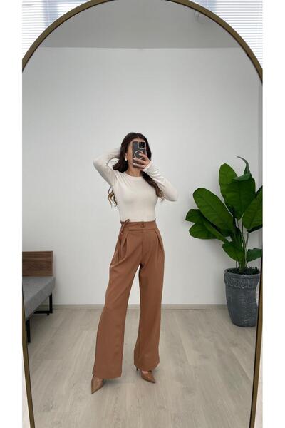 Nazline Women's Side Tie Button Detail Loose Leg Pants