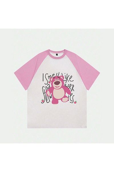 1blood Λευκό Unisex Pink Raglan Cute Bear T-shirt