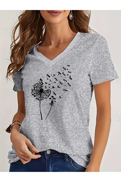 mercoledi Γυναικείο μπλουζάκι Casual V λαιμόκοψη Oversize