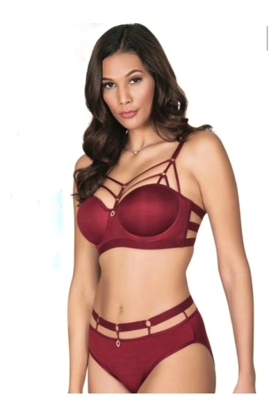 NİVEMESHOME Σετ σουτιέν Nivemeshome 5045 με λουράκια και κρίκους, μπορντό, μέ...