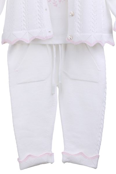 MİMBOKİDS Set de 3 bucăți pentru fetiță cu detaliu tricot - cardigan, pantaloni și body cu guler brodat
