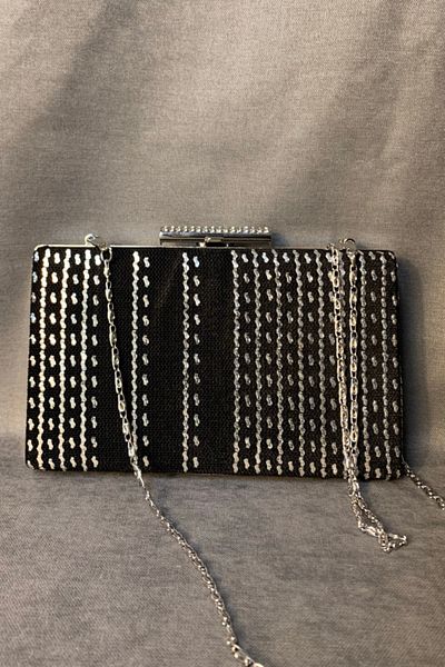 Uretti - Zekiye 2776 Geantă de rochie de seară neagră, lucrată manual, spartă - 12 X 20 cm