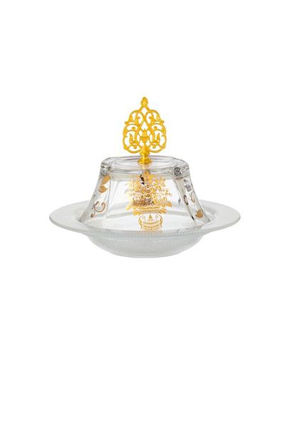 HIC Dates Plate metal silver and golden with glass cover modern design diameter 17.5 cm