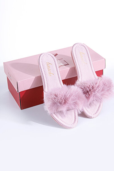 Lunoche Nightwear Feather Women's Dowry Slippers Stylish Daily House Slippers Ornate Dowry Birth Guest Bridal Slippers