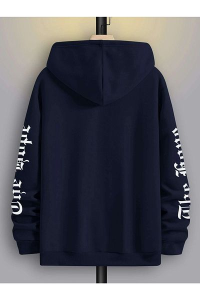 LİSY Navy Blue The Hope Printed Oversize Hooded Men's Sweatshirt
