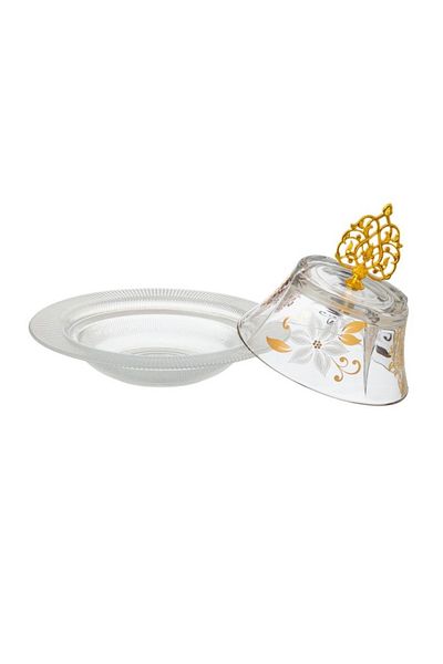 HIC Dates Plate metal silver and golden with glass cover modern design diameter 17.5 cm