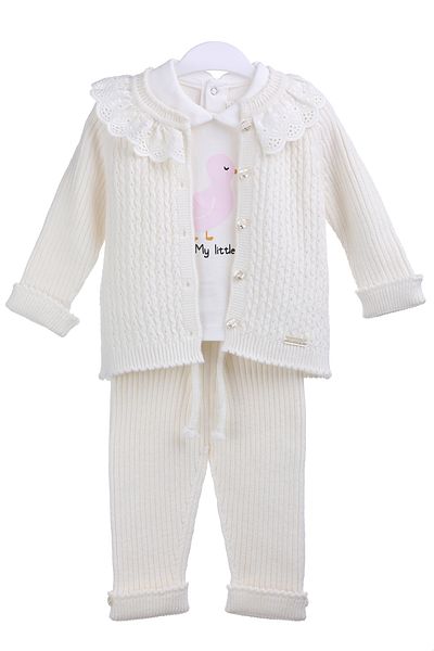 MİMBOKİDS Winter 3-Piece Set for Baby Girl - Cardigan, Trousers and Ruffled Baby Collar Body