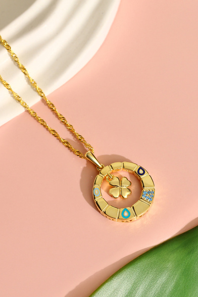 Gümüş Vadisi 925 Ayar Gümüş Safir Taşlı Yonca Nazar Kolye -gv8505