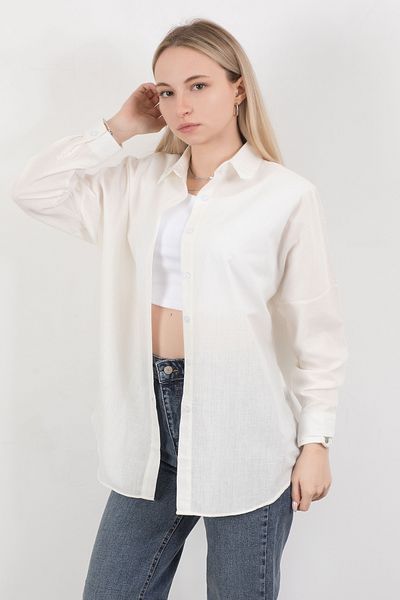 GİYSA Cămașă cu mânecă lungă pentru femei de culoare ecru - 25715