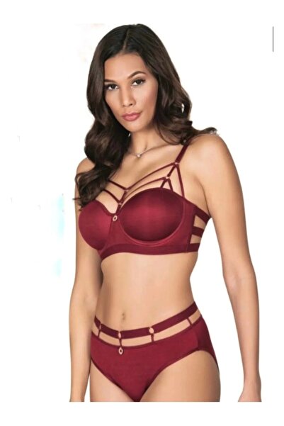 NİVEMESHOME Σετ σουτιέν Nivemeshome 5045 με λουράκια και κρίκους, μπορντό, μέ...