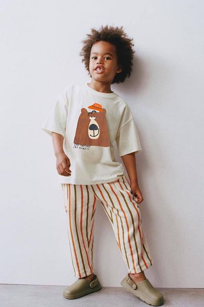 Monila Boy's Teddy Bear Printed Cotton Jogger Pants Bottom Set