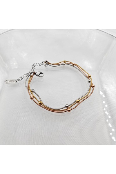 stainless steell Stainless Steel 22 Cm Üç Renkli Dorika Bileklik Topcuklu 3 Z...