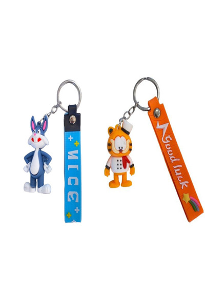 Garfield-Bugs Bunny 3D Çift Anahtarlık Çanta Aksesuarı 2 Adet