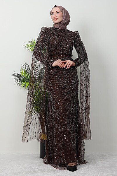 giz astore Duru Taşlı Abiye Acı Kahve