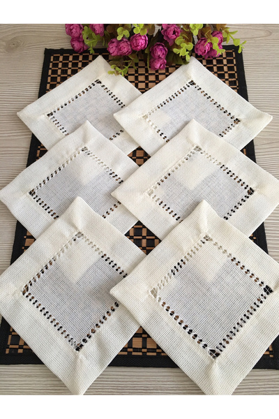 LİNEN 6 Adet Antika El Yapımı Kahve Yanı,sunum Peçetesi,kokteyl Peçete