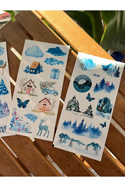 EyER Shoping مجموعة ملصقات زهرة الطبيعة باللون الأزرق