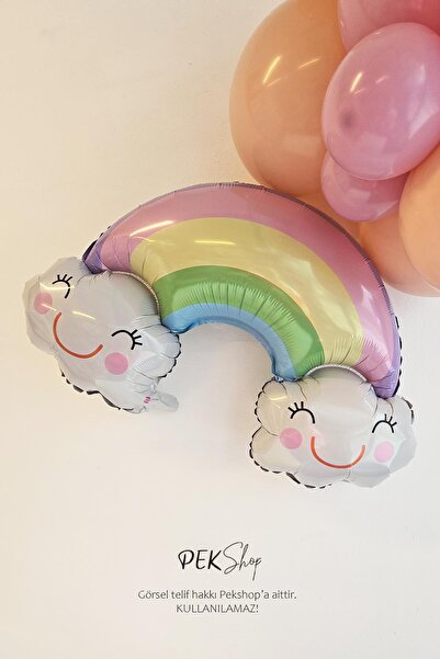 PEKSHOP بالون قوس قزح الغائم المبتسم، بالون من رقائق قوس قزح