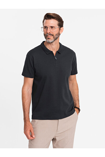 OMBRE Pánská polokošile na zip - černá V8 OM-POSS-0132 L