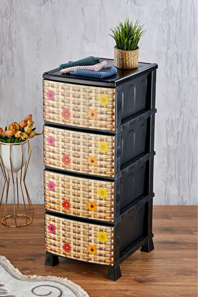 Homie 4 Katlı Çekmeceli Baskılı Desenli Kapaklı Plastik Komidin - Sebzelik - ...