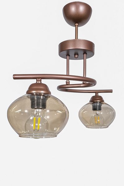 Fer Avize Fuji Modern Decorative Brown Honey Glass Living Room - Kitchen - Bedroom 2-Piece Chandelier