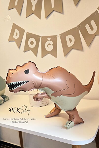 PEKSHOP Retro Trex Dinozor Folyo Balon Retro Renkler Dinazor Şekilli Balon 64...