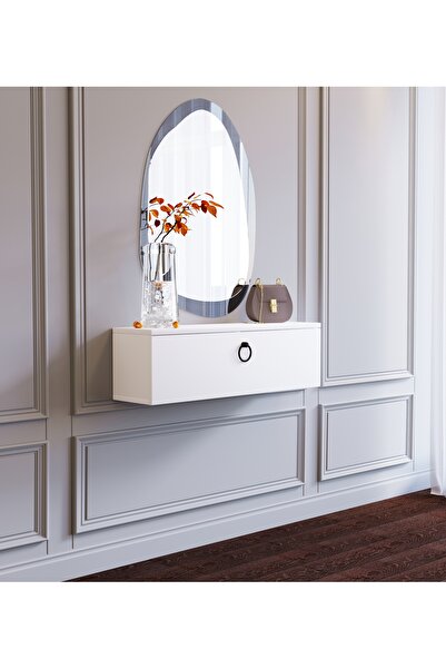 Noveluxe Düz Kapaklı, Beyaz, Duvara Monte, MDF, Dolaplı, Çok Amaçlı, 80x20x25 cm Dresuar
