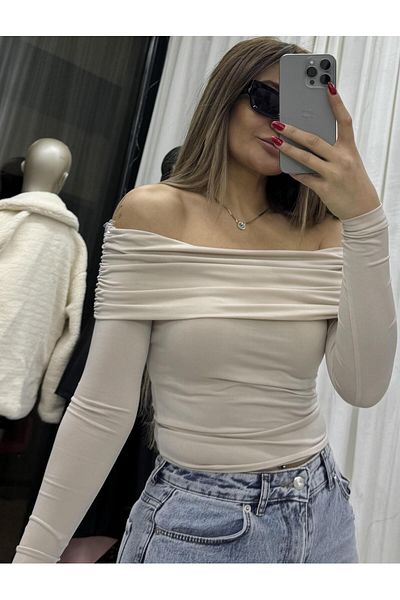 Daves Πέτρινο πολύχρωμο γιακά Madonna Draped Sandy Body - Μακρυμάνικη μπλούζα