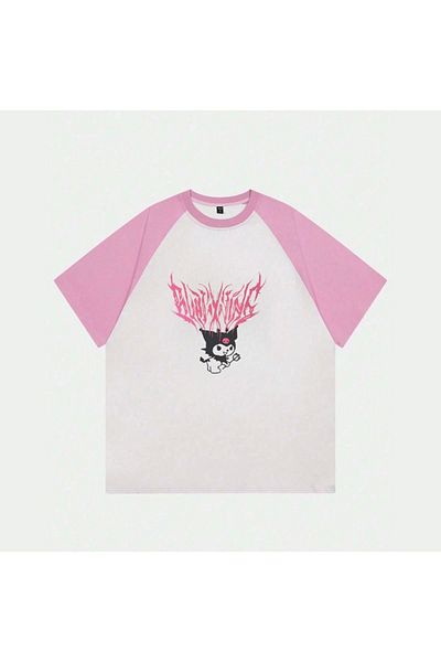 1blood Λευκό Unisex Ροζ Raglan Kuromi T-Shirt