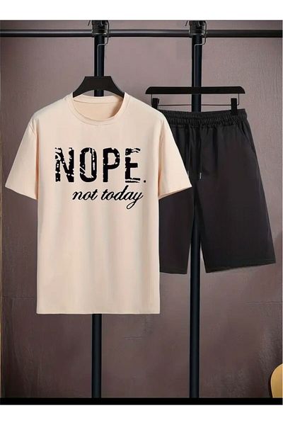 Medinenur Nope Printed T-Shirt Short Wide Leg Comfortable Fit Black Bottom Black Top Short Set