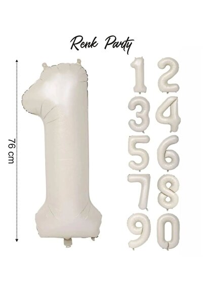 renk party Folyo Balon 1 Rakamı Helyum Balon 76 Cm Krem Renk - 1 Yaş Balonu -...