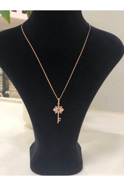 Bijutek Xuping الزركون حجر مفتاح نموذج سلسلة رقيقة ارتفع الذهب قلادة الصلب المرأة