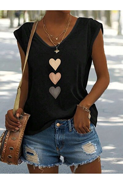 Deocept Γυναικείο μπλουζάκι με στάμπα V-λαιμόκοψης Casual Oversize