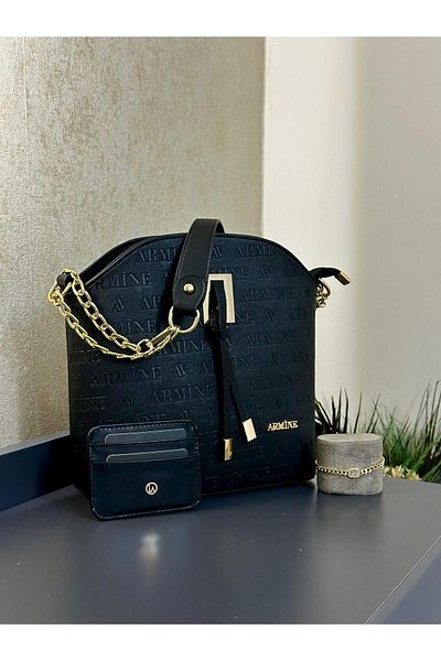 Armine Shoulder Bag - Hand and Arm Bag with Card Holder and Bracelet Gift Vs.Blkt.0142