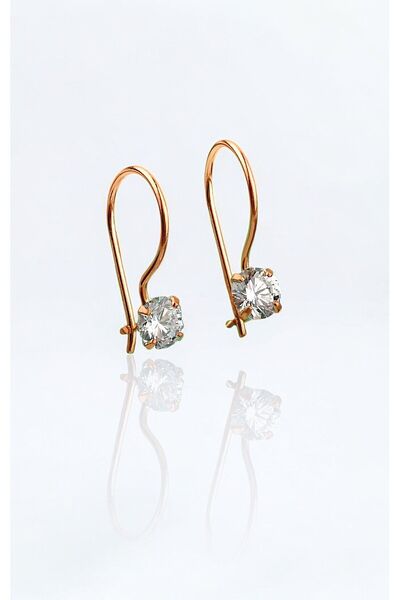 jelux silver Gümüş 5 mm Premium Star Kesim Zirkon Tek Taş Mengeçli Rose Küpe