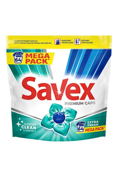 SAVEX CAPSULE DE DETERGENT PREMIUM 64 capsule EXTRA PROASPĂTOARE