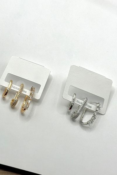 DEMOKAN Women's Earrings Imported Special Series 3-Piece Ellipse Hoop Zircon Stone Hook Non-Tarnish Earrings
